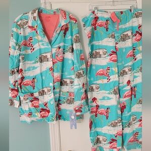 New Nick & Nora Flamingo and Airstream Trailer Flannel Pajamas XXL. 2X PJs